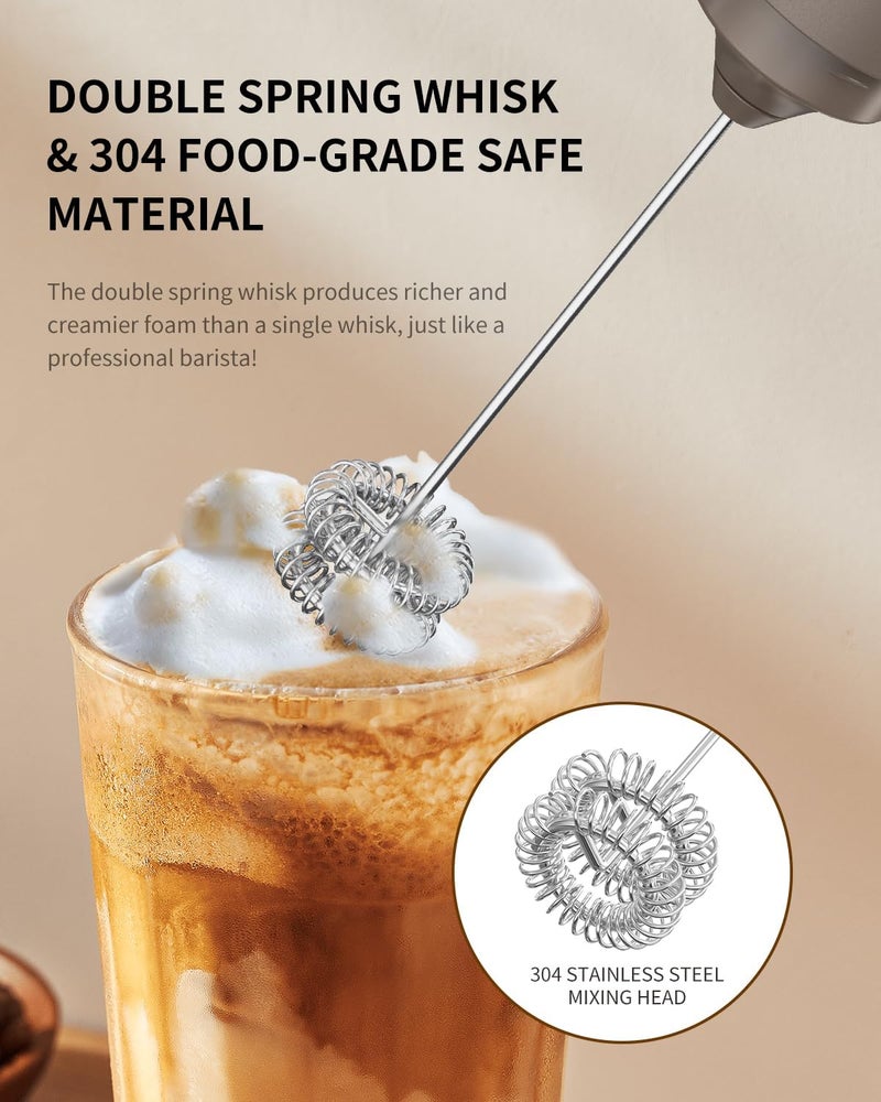 CircleJoy Portable Rechargeable Milk Frother Hanheld, Dual Spring Whisk Electric Coffee Frother Wand Drink Mixer for Matcha Lattes Cappuccino, Kitchen Gifts, Brown - Image 4